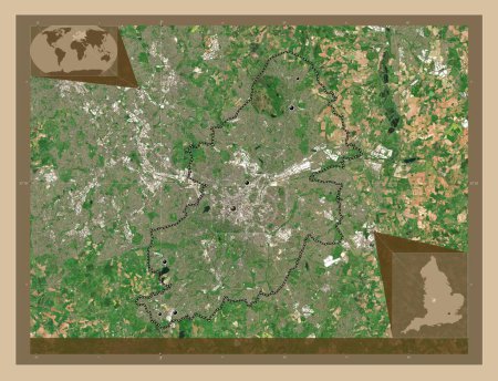 Photo for Birmingham, administrative county of England - Great Britain. Low resolution satellite map. Locations of major cities of the region. Corner auxiliary location maps - Royalty Free Image