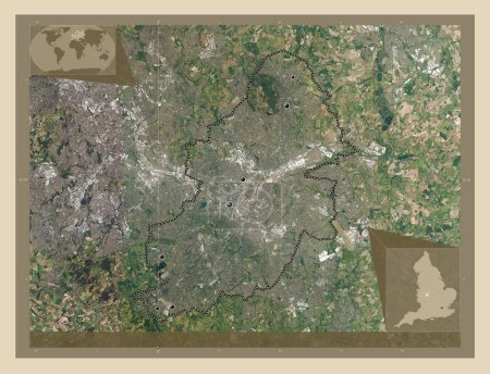 Photo for Birmingham, administrative county of England - Great Britain. High resolution satellite map. Locations of major cities of the region. Corner auxiliary location maps - Royalty Free Image