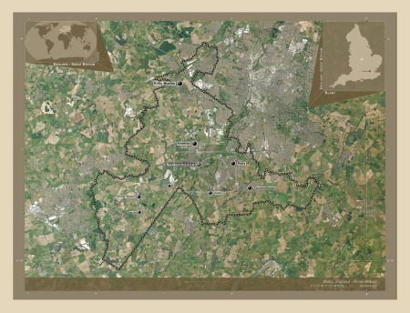 Foto de Blaby, distrito no metropolitano de Inglaterra Gran Bretaña. Mapa satelital de alta resolución. Ubicaciones y nombres de las principales ciudades de la región. Mapas de ubicación auxiliares de esquina - Imagen libre de derechos