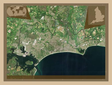 Photo for Bournemouth, Christchurch and Poole, unitary authority of England - Great Britain. Low resolution satellite map. Locations of major cities of the region. Corner auxiliary location maps - Royalty Free Image