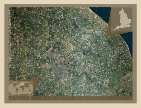 Foto de Broadland, distrito no metropolitano de Inglaterra Gran Bretaña. Mapa satelital de alta resolución. Ubicaciones de las principales ciudades de la región. Mapas de ubicación auxiliares de esquina - Imagen libre de derechos