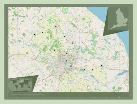 Foto de Broadland, distrito no metropolitano de Inglaterra Gran Bretaña. Open Street Map. Ubicaciones de las principales ciudades de la región. Mapas de ubicación auxiliares de esquina - Imagen libre de derechos