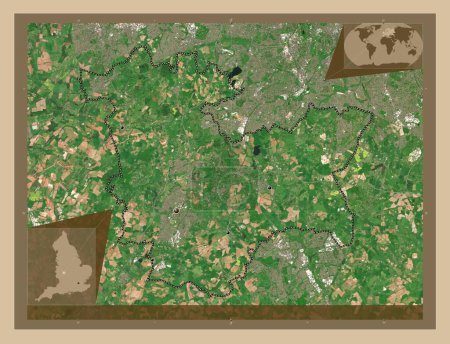 Foto de Bromsgrove, distrito no metropolitano de Inglaterra - Gran Bretaña. Mapa satelital de baja resolución. Ubicaciones de las principales ciudades de la región. Mapas de ubicación auxiliares de esquina - Imagen libre de derechos