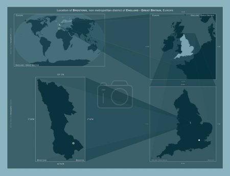 Photo for Broxtowe, non metropolitan district of England - Great Britain. Diagram showing the location of the region on larger-scale maps. Composition of vector frames and PNG shapes on a solid background - Royalty Free Image