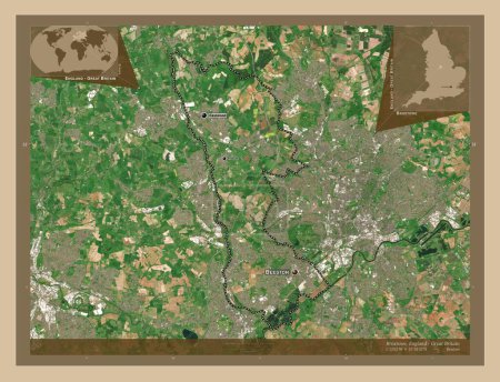 Foto de Broxtowe, distrito no metropolitano de Inglaterra - Gran Bretaña. Mapa satelital de baja resolución. Ubicaciones y nombres de las principales ciudades de la región. Mapas de ubicación auxiliares de esquina - Imagen libre de derechos