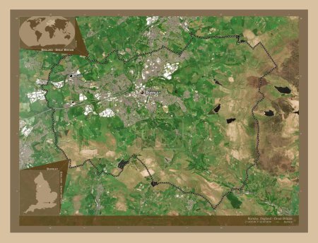 Photo for Burnley, non metropolitan district of England - Great Britain. Low resolution satellite map. Locations and names of major cities of the region. Corner auxiliary location maps - Royalty Free Image