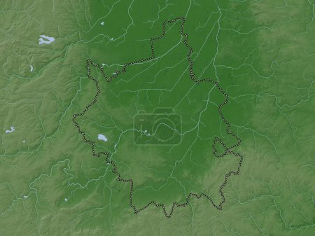 Téléchargez les photos : Cambridgeshire, comté administratif d'Angleterre - Grande-Bretagne. Carte d'altitude colorée dans le style wiki avec des lacs et des rivières - en image libre de droit