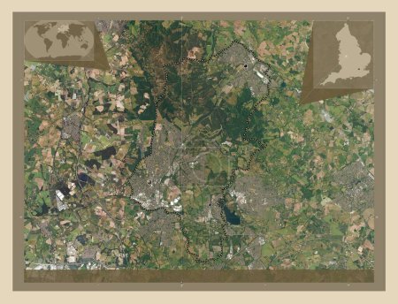 Photo for Cannock Chase, non metropolitan district of England - Great Britain. High resolution satellite map. Locations of major cities of the region. Corner auxiliary location maps - Royalty Free Image