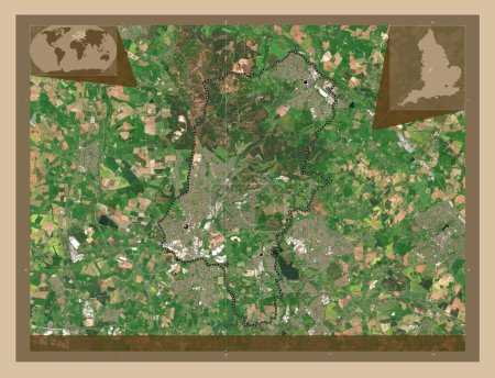 Photo for Cannock Chase, non metropolitan district of England - Great Britain. Low resolution satellite map. Locations of major cities of the region. Corner auxiliary location maps - Royalty Free Image