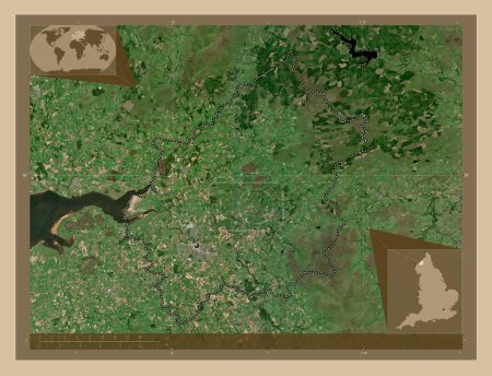 Foto de Carlisle, distrito no metropolitano de Inglaterra Gran Bretaña. Mapa satelital de baja resolución. Mapas de ubicación auxiliares de esquina - Imagen libre de derechos