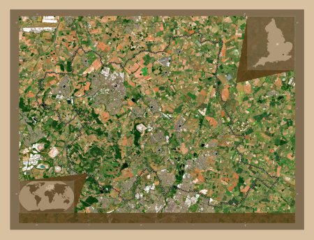 Foto de Charnwood, distrito no metropolitano de Inglaterra - Gran Bretaña. Mapa satelital de baja resolución. Ubicaciones de las principales ciudades de la región. Mapas de ubicación auxiliares de esquina - Imagen libre de derechos
