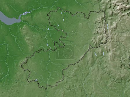 Téléchargez les photos : Cheshire East, comté administratif d'Angleterre - Grande-Bretagne. Carte d'altitude colorée dans le style wiki avec des lacs et des rivières - en image libre de droit