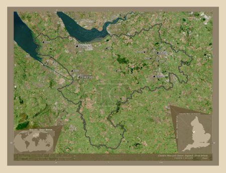 Photo for Cheshire West and Chester, administrative county of England - Great Britain. High resolution satellite map. Locations and names of major cities of the region. Corner auxiliary location maps - Royalty Free Image