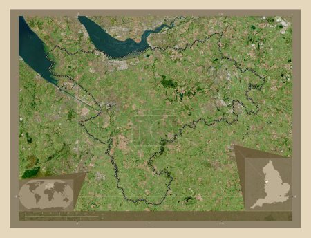 Foto de Cheshire West y Chester, condado administrativo de Inglaterra - Gran Bretaña. Mapa satelital de alta resolución. Mapas de ubicación auxiliares de esquina - Imagen libre de derechos