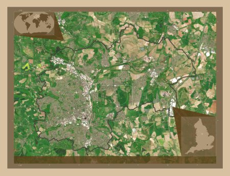 Foto de Chesterfield, distrito no metropolitano de Inglaterra Gran Bretaña. Mapa satelital de baja resolución. Mapas de ubicación auxiliares de esquina - Imagen libre de derechos