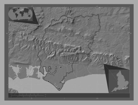 Photo for Chichester, non metropolitan district of England - Great Britain. Bilevel elevation map with lakes and rivers. Locations of major cities of the region. Corner auxiliary location maps - Royalty Free Image