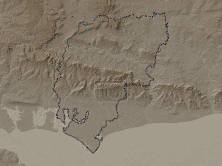 Photo for Chichester, non metropolitan district of England - Great Britain. Elevation map colored in sepia tones with lakes and rivers - Royalty Free Image