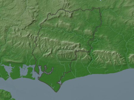 Photo for Chichester, non metropolitan district of England - Great Britain. Elevation map colored in wiki style with lakes and rivers - Royalty Free Image
