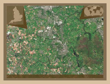 Foto de Chorley, distrito no metropolitano de Inglaterra Gran Bretaña. Mapa satelital de baja resolución. Ubicaciones de las principales ciudades de la región. Mapas de ubicación auxiliares de esquina - Imagen libre de derechos
