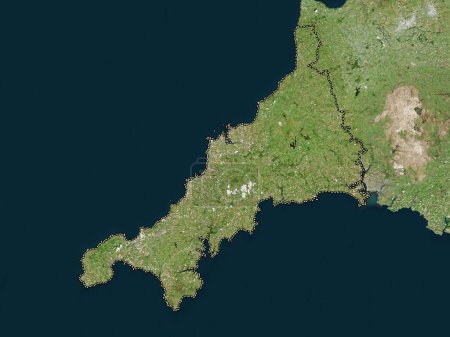 Téléchargez les photos : Cornwall, comté administratif d'Angleterre - Grande-Bretagne. Carte satellite haute résolution - en image libre de droit