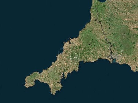 Cornwall, condado administrativo de Inglaterra - Gran Bretaña. Mapa satelital de baja resolución