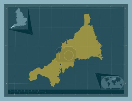 Téléchargez les photos : Cornwall, comté administratif d'Angleterre - Grande-Bretagne. Forme de couleur unie. Corner cartes de localisation auxiliaires - en image libre de droit