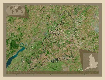 Photo for Cotswold, non metropolitan district of England - Great Britain. High resolution satellite map. Locations of major cities of the region. Corner auxiliary location maps - Royalty Free Image