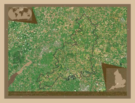Photo for Cotswold, non metropolitan district of England - Great Britain. Low resolution satellite map. Corner auxiliary location maps - Royalty Free Image