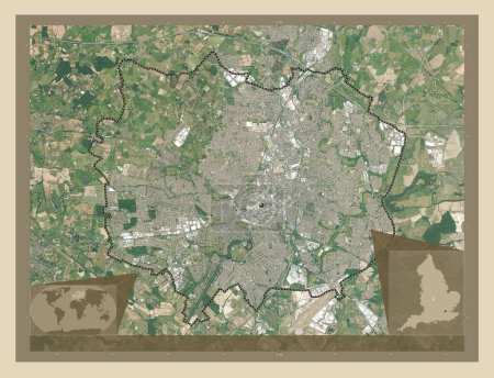 Téléchargez les photos : Coventry, comté administratif d'Angleterre - Grande-Bretagne. Carte satellite haute résolution. Corner cartes de localisation auxiliaires - en image libre de droit