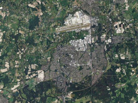 Téléchargez les photos : Crawley, district non métropolitain d'Angleterre - Grande-Bretagne. Carte satellite haute résolution - en image libre de droit