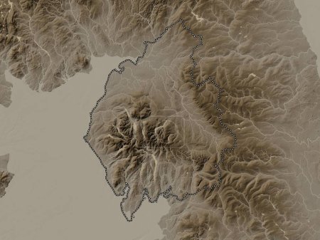 Photo for Cumbria, administrative county of England - Great Britain. Elevation map colored in sepia tones with lakes and rivers - Royalty Free Image