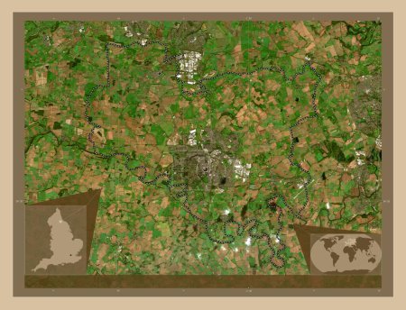 Foto de Darlington, autoridad unitaria de Inglaterra Gran Bretaña. Mapa satelital de baja resolución. Ubicaciones de las principales ciudades de la región. Mapas de ubicación auxiliares de esquina - Imagen libre de derechos