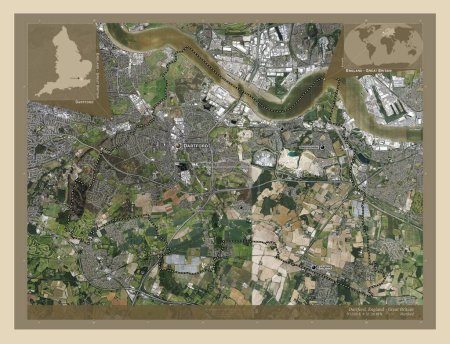 Photo for Dartford, non metropolitan district of England - Great Britain. High resolution satellite map. Locations and names of major cities of the region. Corner auxiliary location maps - Royalty Free Image