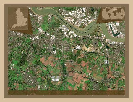 Photo for Dartford, non metropolitan district of England - Great Britain. Low resolution satellite map. Locations of major cities of the region. Corner auxiliary location maps - Royalty Free Image