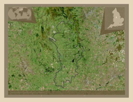Photo for Derbyshire Dales, non metropolitan district of England - Great Britain. High resolution satellite map. Locations of major cities of the region. Corner auxiliary location maps - Royalty Free Image