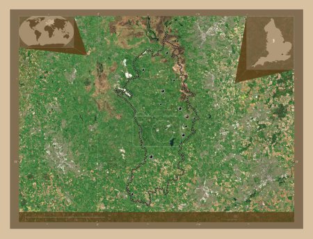 Photo for Derbyshire Dales, non metropolitan district of England - Great Britain. Low resolution satellite map. Locations of major cities of the region. Corner auxiliary location maps - Royalty Free Image