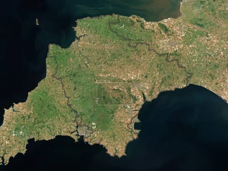 Téléchargez les photos : Devon, comté administratif d'Angleterre - Grande-Bretagne. Carte satellite basse résolution - en image libre de droit