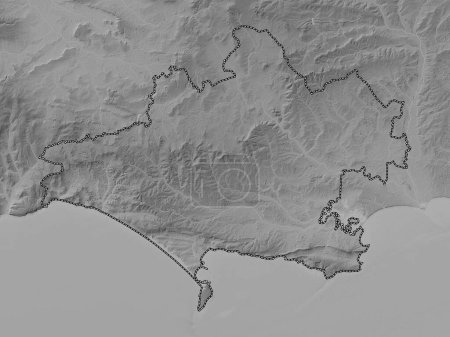Foto de Dorset, condado administrativo de Inglaterra - Gran Bretaña. Mapa de elevación a escala de grises con lagos y ríos - Imagen libre de derechos