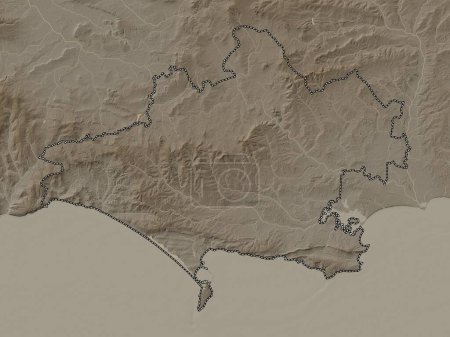 Photo for Dorset, administrative county of England - Great Britain. Elevation map colored in sepia tones with lakes and rivers - Royalty Free Image
