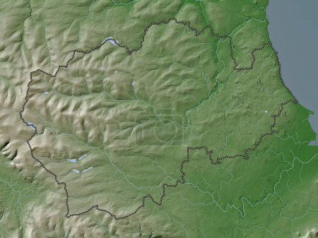 Foto de Condado de Durham, condado administrativo de Inglaterra - Gran Bretaña. Mapa de elevación coloreado en estilo wiki con lagos y ríos - Imagen libre de derechos