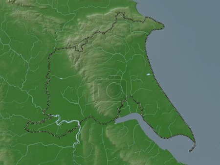 Foto de East Riding of Yorkshire, autoridad unitaria de Inglaterra Gran Bretaña. Mapa de elevación coloreado en estilo wiki con lagos y ríos - Imagen libre de derechos