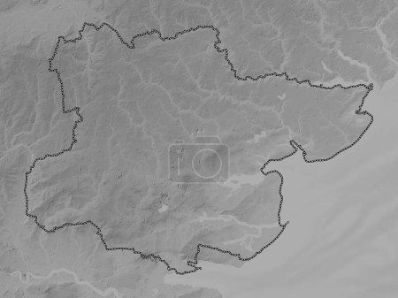 Téléchargez les photos : Essex, comté administratif d'Angleterre - Grande-Bretagne. Carte d'altitude en niveaux de gris avec lacs et rivières - en image libre de droit
