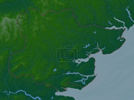 Téléchargez les photos : Essex, comté administratif d'Angleterre - Grande-Bretagne. Carte d'altitude colorée avec lacs et rivières - en image libre de droit