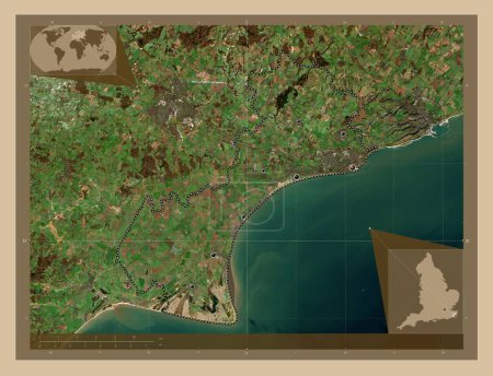 Photo for Folkestone and Hythe, non metropolitan district of England - Great Britain. Low resolution satellite map. Locations of major cities of the region. Corner auxiliary location maps - Royalty Free Image