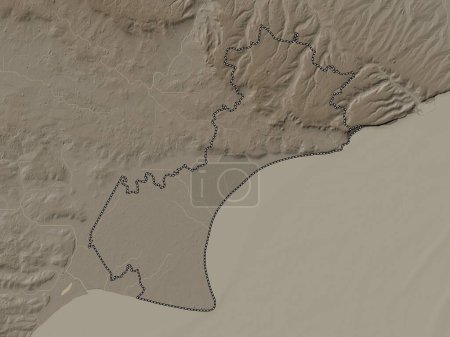 Photo for Folkestone and Hythe, non metropolitan district of England - Great Britain. Elevation map colored in sepia tones with lakes and rivers - Royalty Free Image