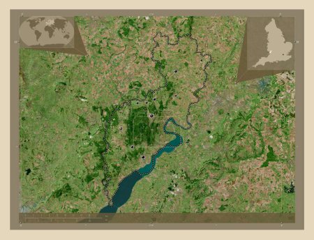 Photo for Forest of Dean, non metropolitan district of England - Great Britain. High resolution satellite map. Locations of major cities of the region. Corner auxiliary location maps - Royalty Free Image