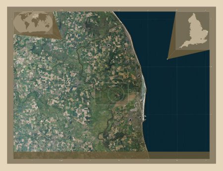 Photo for Great Yarmouth, non metropolitan district of England - Great Britain. High resolution satellite map. Locations of major cities of the region. Corner auxiliary location maps - Royalty Free Image
