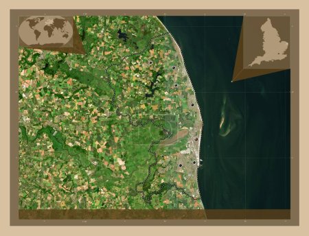 Photo for Great Yarmouth, non metropolitan district of England - Great Britain. Low resolution satellite map. Locations of major cities of the region. Corner auxiliary location maps - Royalty Free Image
