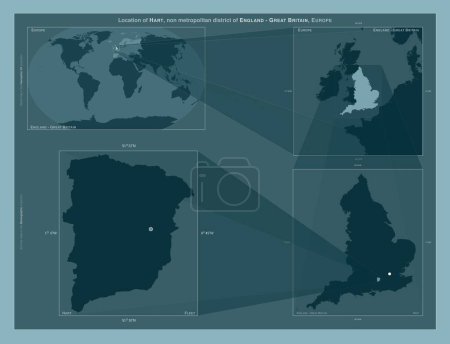Foto de Hart, distrito no metropolitano de Inglaterra Gran Bretaña. Diagrama que muestra la ubicación de la región en mapas a gran escala. Composición de marcos vectoriales y formas PNG sobre un fondo sólido - Imagen libre de derechos