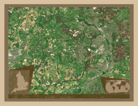 Foto de Hart, distrito no metropolitano de Inglaterra Gran Bretaña. Mapa satelital de baja resolución. Ubicaciones de las principales ciudades de la región. Mapas de ubicación auxiliares de esquina - Imagen libre de derechos